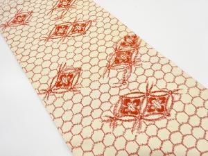 アンティーク　亀甲に花七宝模様織り出し　紬　袋帯（材料）